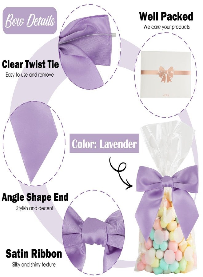 AIMUDI Lavender Satin Ribbon Bows 4.5" Pre-Tied Light Purple Bows for Gift Wrapping Crafts Treat Bags Candy Cake Pops Baby Shower Spring Party Favors- 36 PCs - Image 3